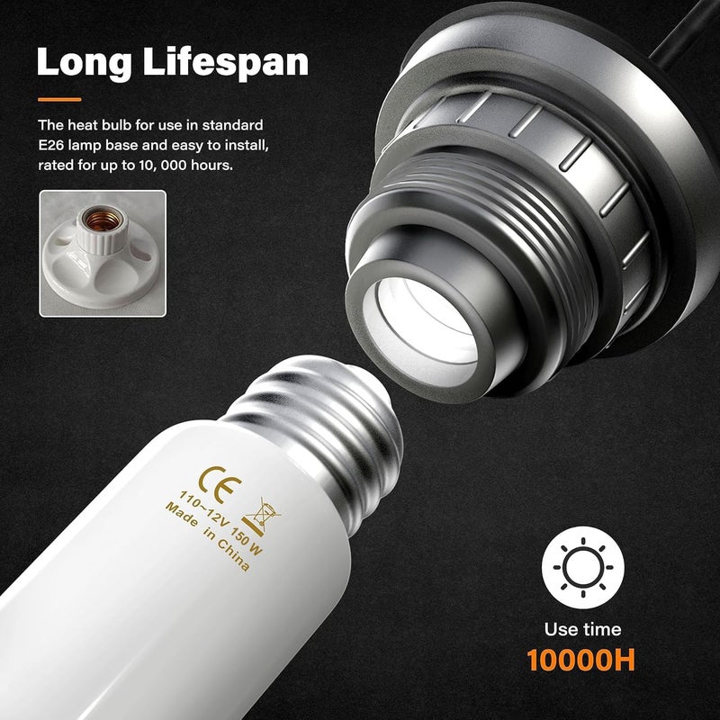 YSSOA 150W Ceramic Heat Emitter, Reptile Heat Bulbs, Ceramic Heat Lamp for Reptiles, Amphibian, Chicken, Dog, Cat, 1 Pack, White - Image 2